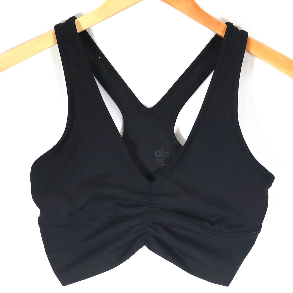 Alo Yoga Wild Thing Bra Womens Small Black Ruched Racerback Activewear Gym Yoga